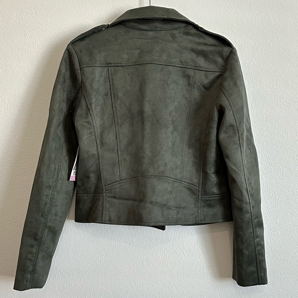 BB Dakota by Steve Madden Army Green Faux Vegan Suede Moto Jacket Size S - Picture 2 of 12
